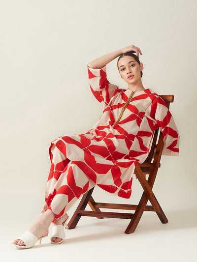 Red Clamp Dye Embroidered Co ord set