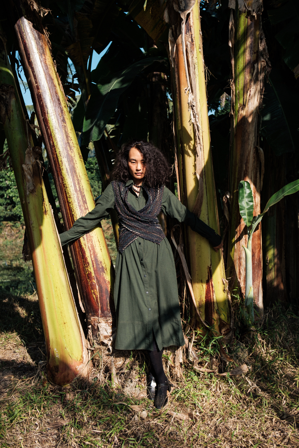 Upcycled Handwoven Seattle Wrap Calf Dress - Green