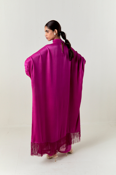 FLORAL FRINGE KAFTAN CO-ORD-FUCHSIA