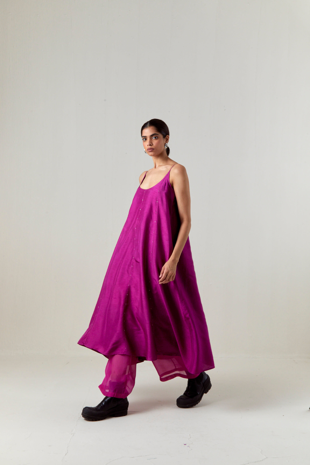 PANELED EMBROIDERED TUNIC CO-ORD-FUCHSIA