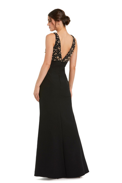 2278-V Neck Gown With Bow-Black