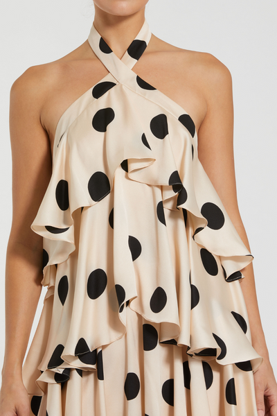 27540-Polka Dot Charmeuse Gown-Cream Black