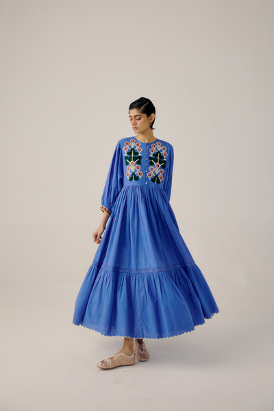 Peasant Dress - Electric Blue