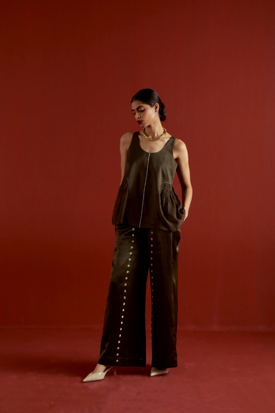 SIDE U-GATHER TOP CO-ORD-DARK OLIVE