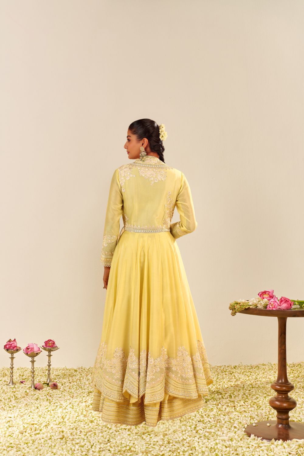 Ameena - Long Anarkali With Skirt And Dupatta-Lemon Yellow