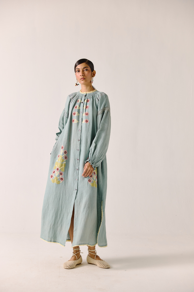 Chloe Dress - Pale Blue Pixel Applique