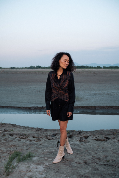 Upcycled Seattle Wrap Short Dress - Black Copper