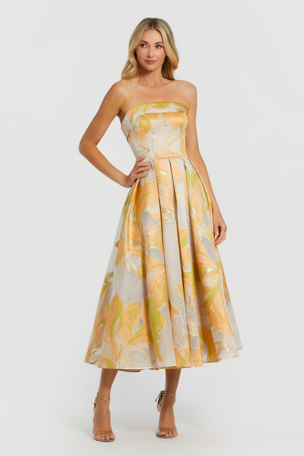 20724-Brocade Midi Dress-Peach Multi