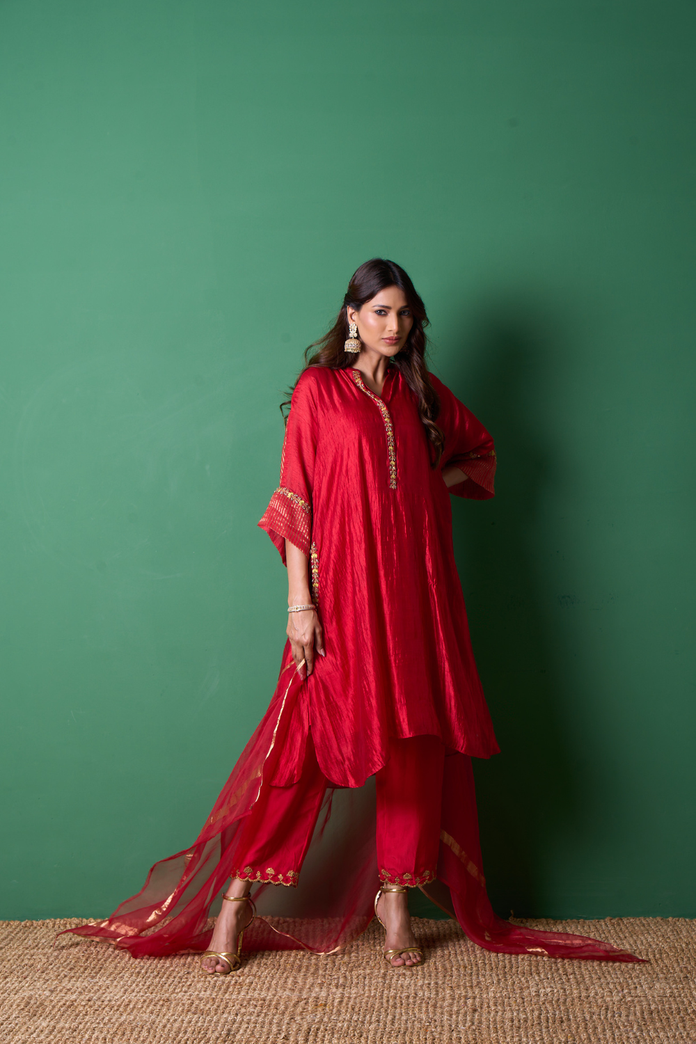 Radiance Kurta Set - Red with Dupatta