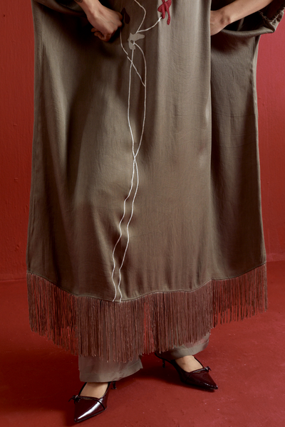 FLORAL FRINGE KAFTAN CO-ORD-CEDAR