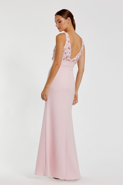 2278-V Neck Gown With Bow-Blush