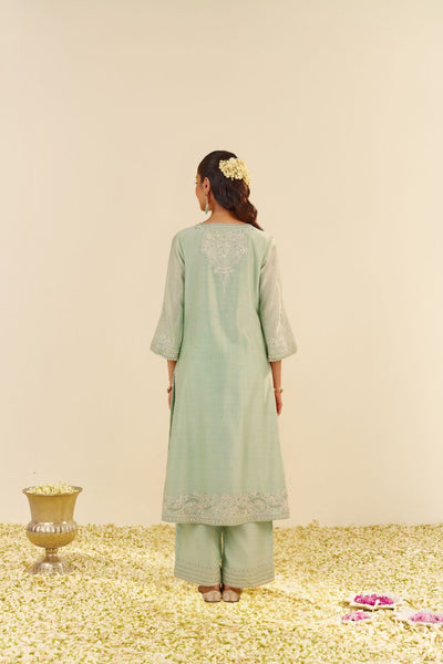 Sereen - A-Line Kurta With Palazzo And Dupatta-Mint Green