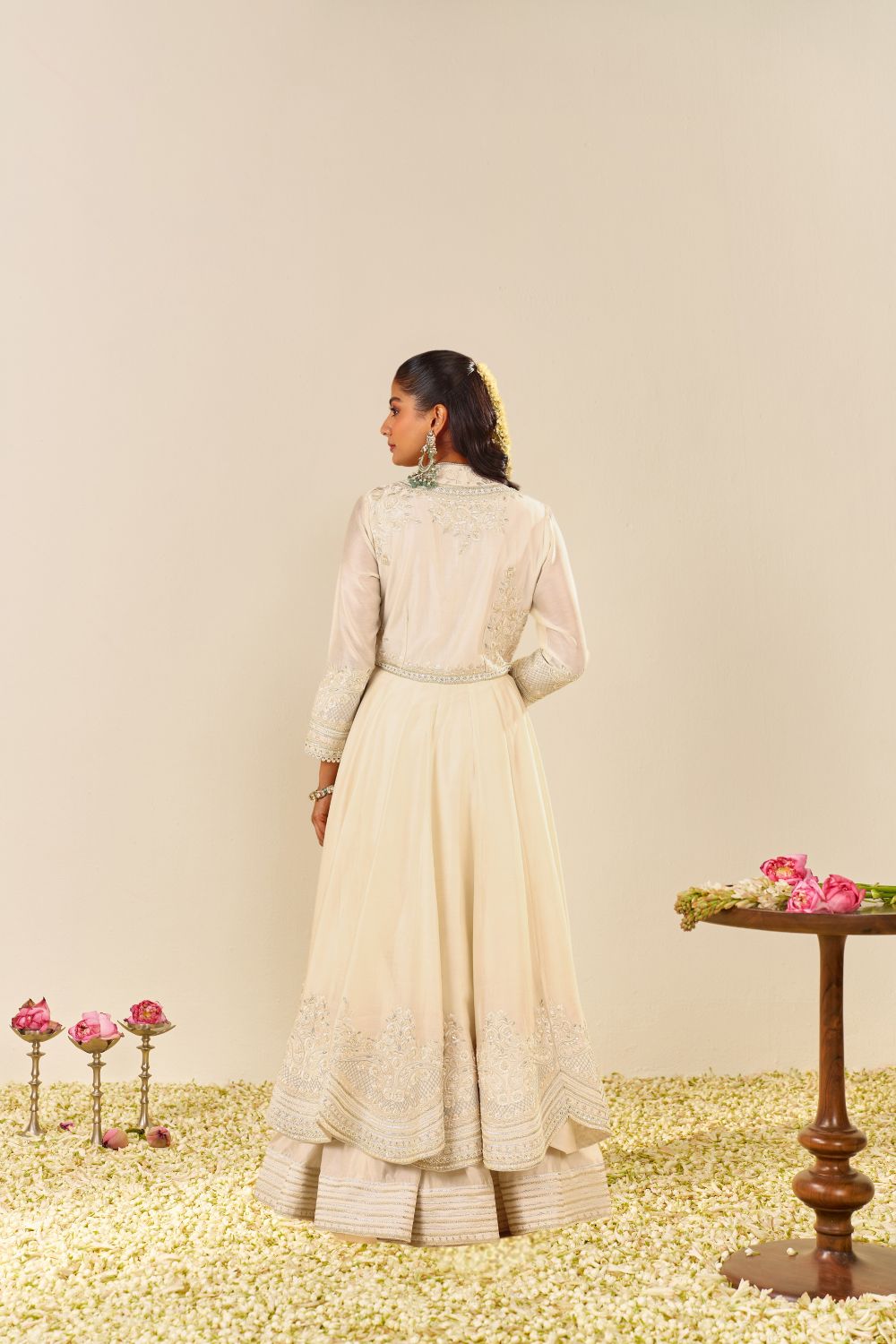 Ameena - Long Anarkali With Skirt And Dupatta-Daisy Ivory