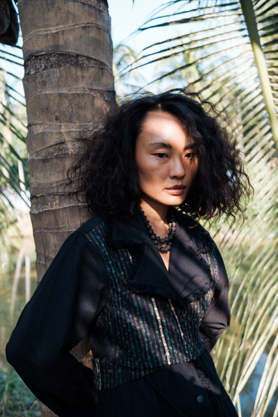 Upcycled Handwoven Copenhagen Trench - Black Green