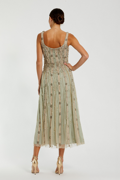 10078-Scoop Neck Midi Dress-Nude Sage