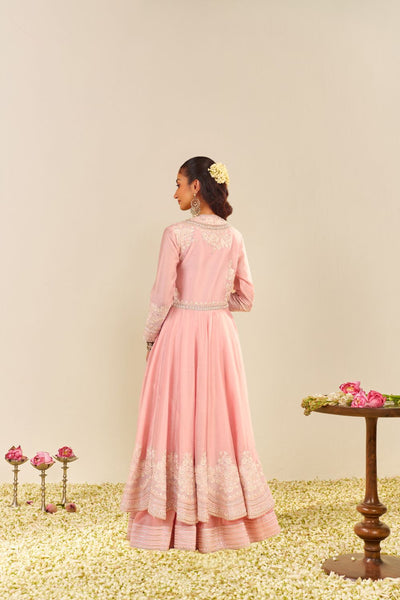 Ameena - Long Anarkali With Skirt And Dupatta-Blush Pink