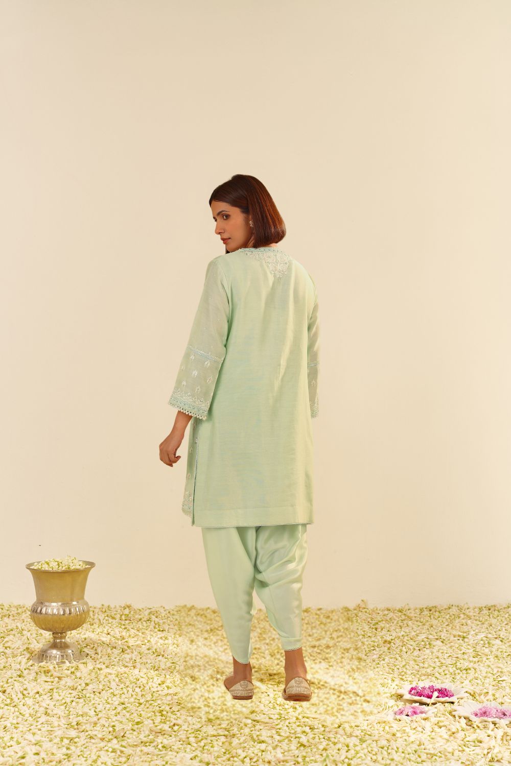 Zahra - Short Kurta With Dhoti-Mint Green