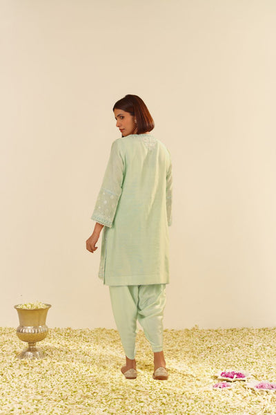Zahra - Short Kurta With Dhoti-Mint Green