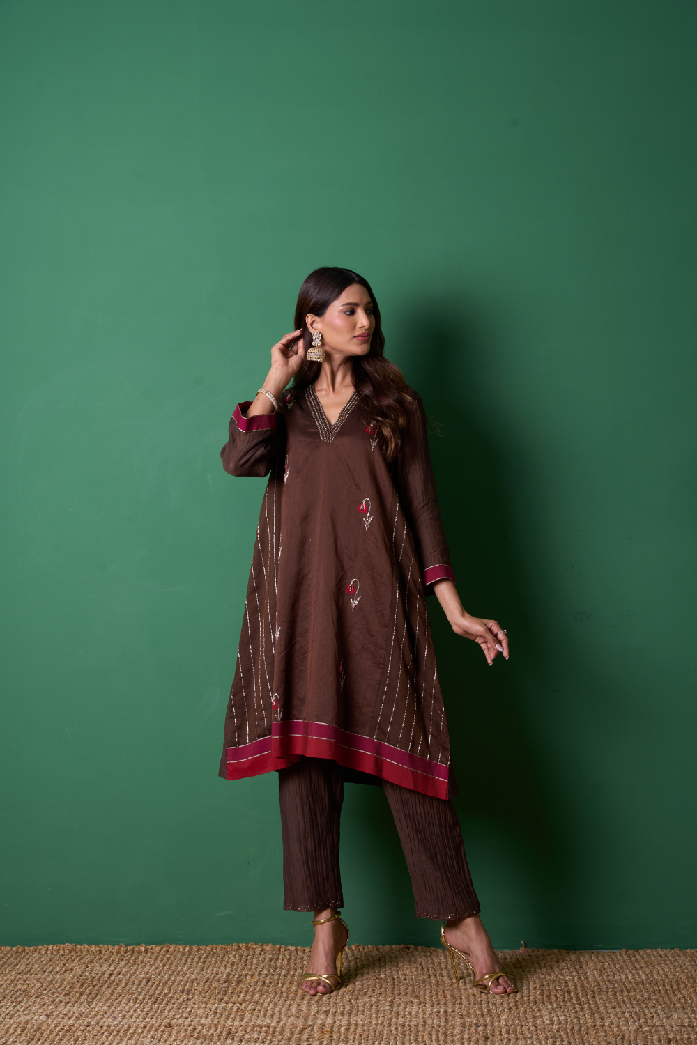 Glee Kurta Set - Brown with Dupatta