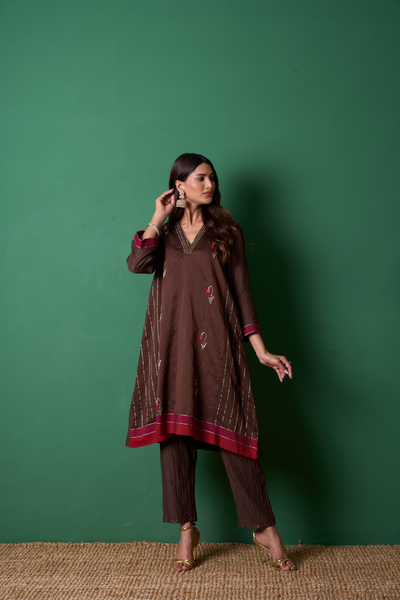 Glee Kurta Set - Brown with Dupatta