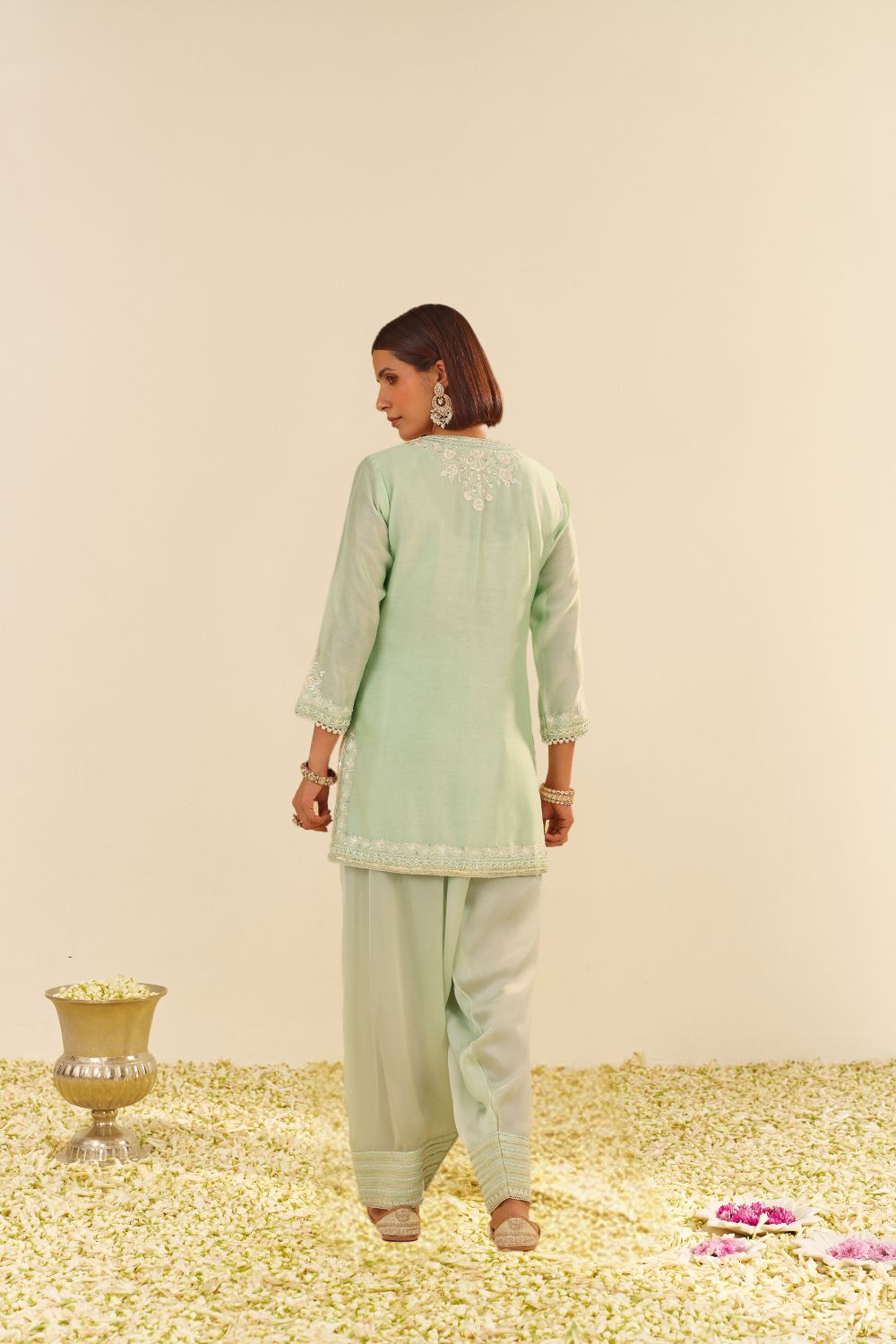 Haniya - Short Kurta With Salwar And Dupatta-Mint Green