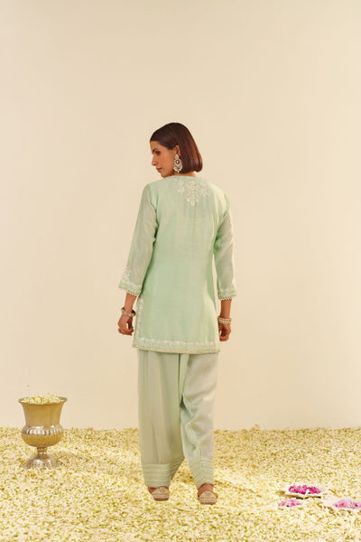 Haniya - Short Kurta With Salwar And Dupatta-Mint Green