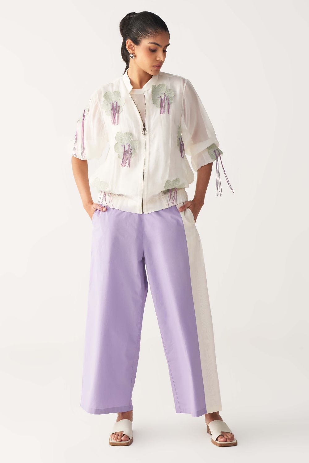 FLORAL FRINGE BOMBER-IVORY