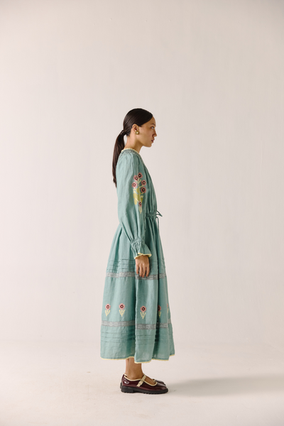 Edith Dress - Pale Blue Pixel Applique