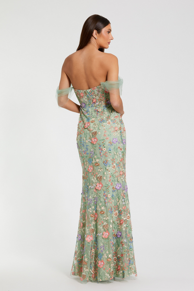 68809- Column Gown-Sage Multi