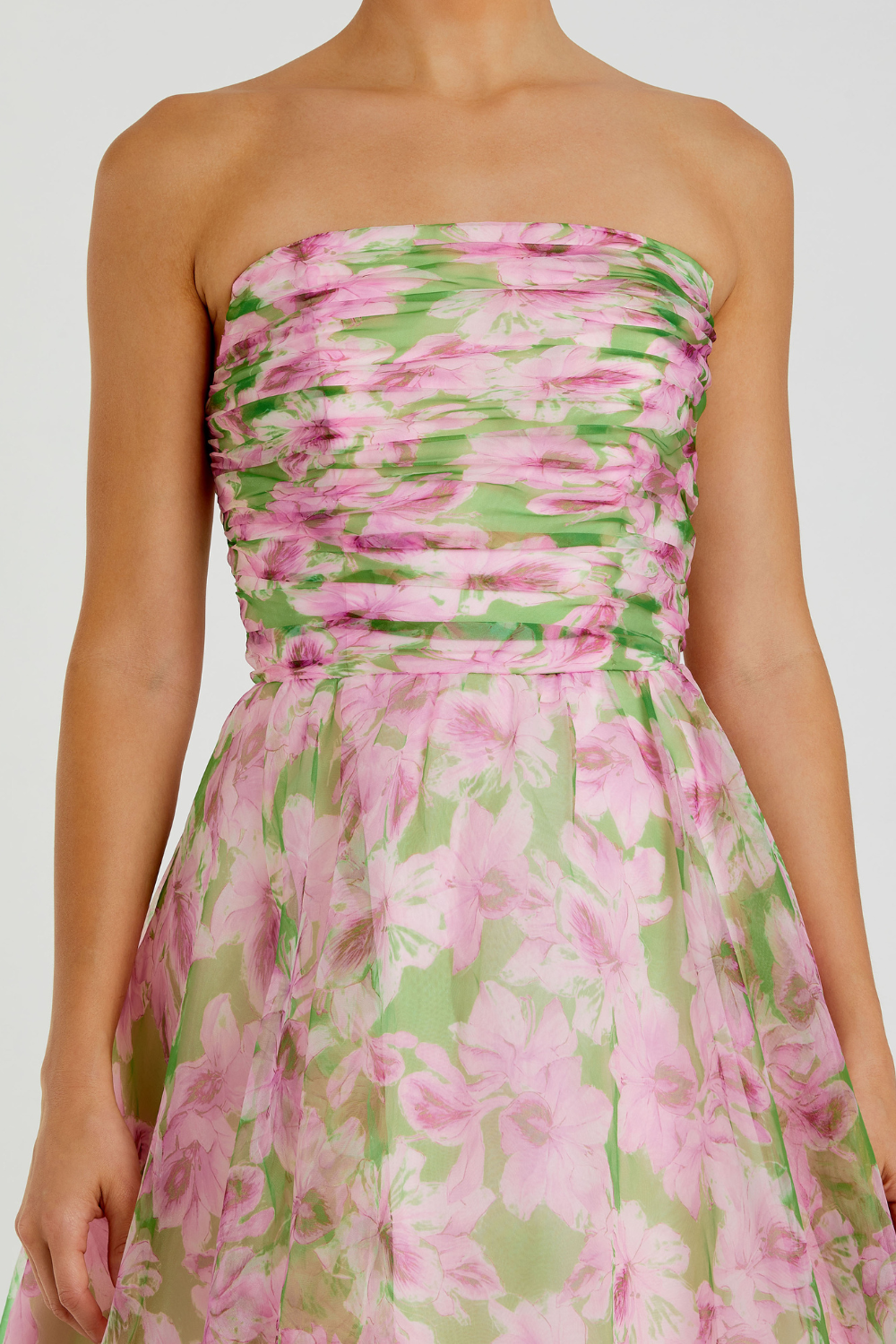30783-Chiffon Gown with Ruffle Detail-Pink Multi