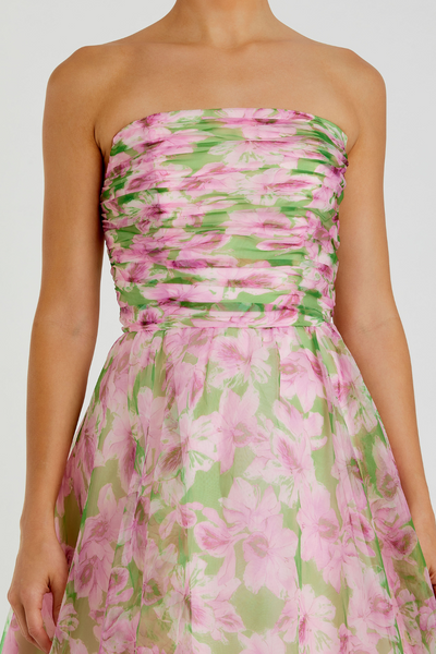 30783-Chiffon Gown with Ruffle Detail-Pink Multi