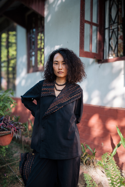 Upcycled Handwoven Arrow collar shirt - Black Copper