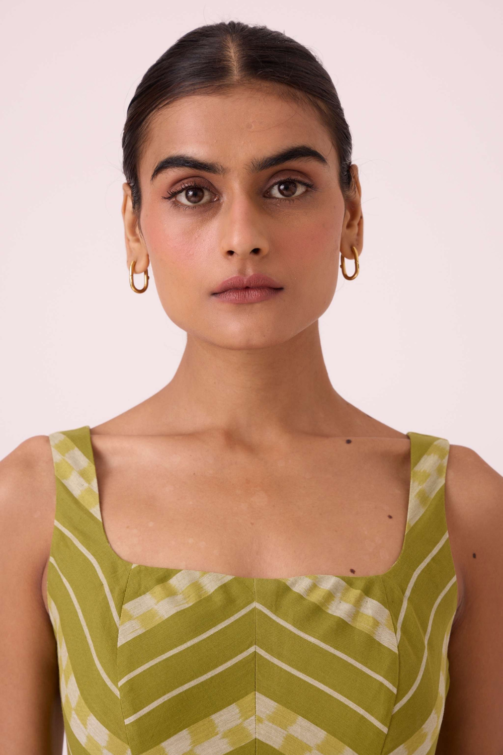 Zosima Green Striped Ikat Dress