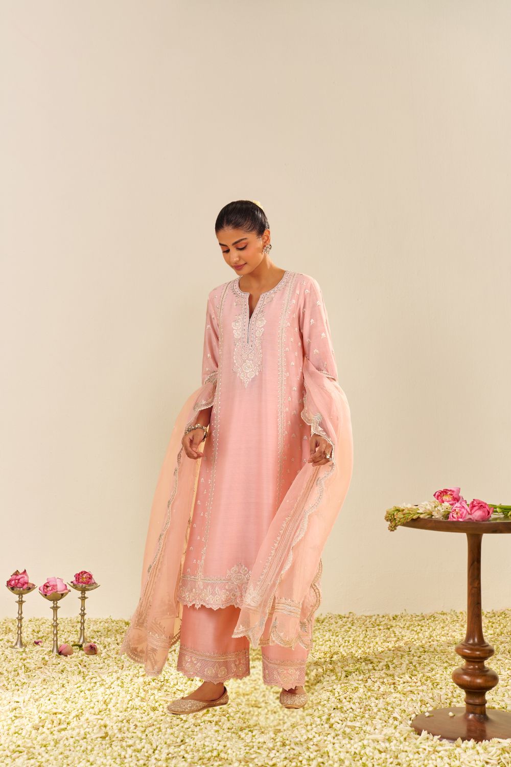 Sumaiya - A-Line Kurta With Palazzo And Dupatta-Blush Pink