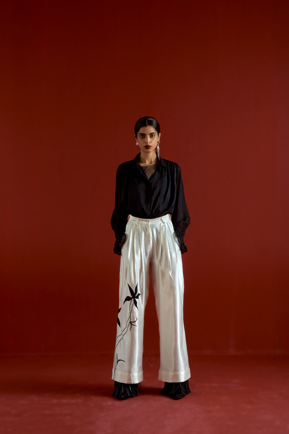 SMOCKING DETAIL SHIRT CO-ORD-BLACK