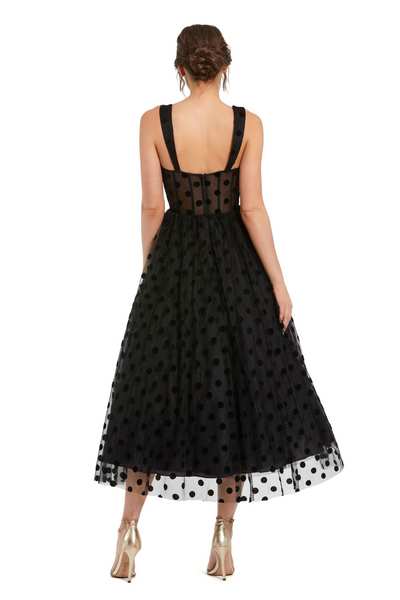 27539-A-Line Midi Dress-Black