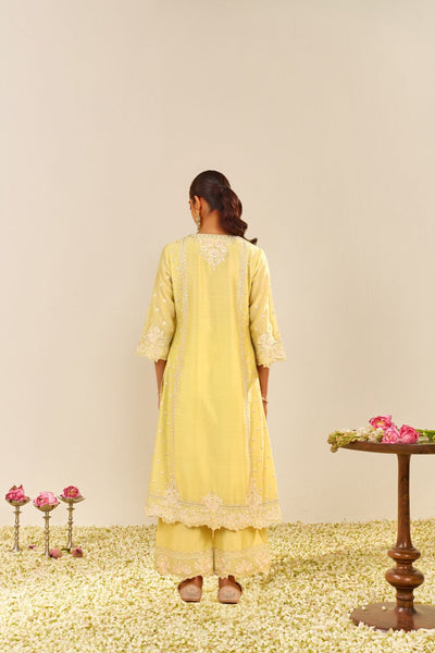 Sumaiya - A-Line Kurta With Palazzo And Dupatta-Lemon Yellow