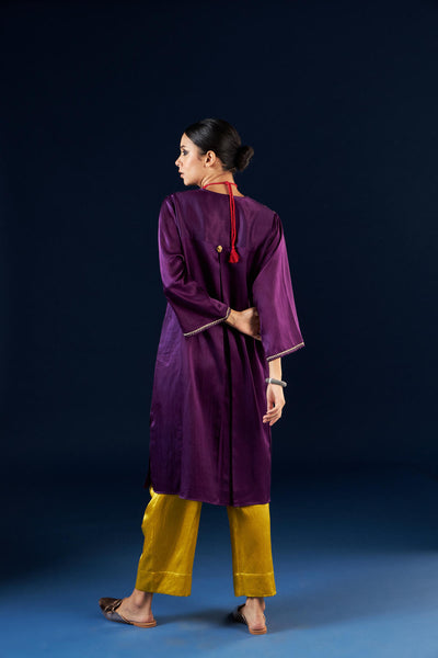 Kalidaar Kurta Set - Deep Purple & Gold Yellow