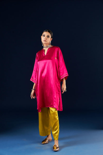 Kalidaar Kurta Set - Magenta Pink & Gold Yellow