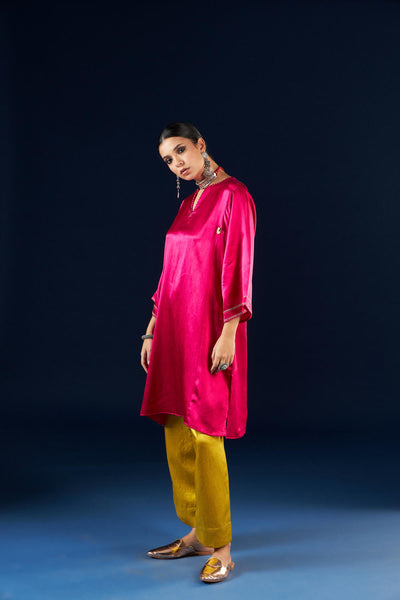 Kalidaar Kurta Set - Magenta Pink & Gold Yellow