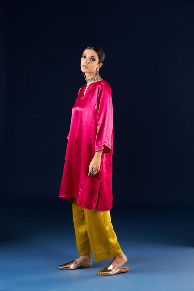 Kalidaar Kurta Set - Magenta Pink & Gold Yellow