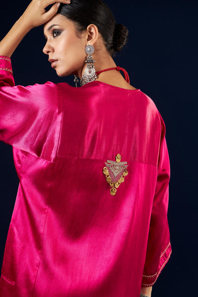 Kalidaar Kurta Set - Magenta Pink & Gold Yellow
