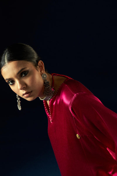 Kalidaar Kurta Set - Magenta Pink & Coal Black