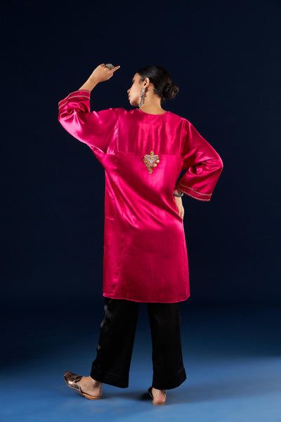 Kalidaar Kurta Set - Magenta Pink & Coal Black