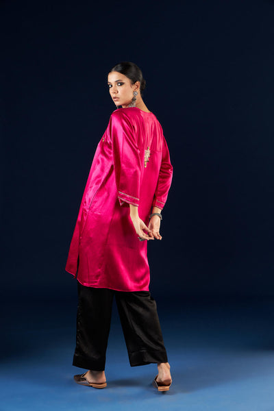 Kalidaar Kurta Set - Magenta Pink & Coal Black