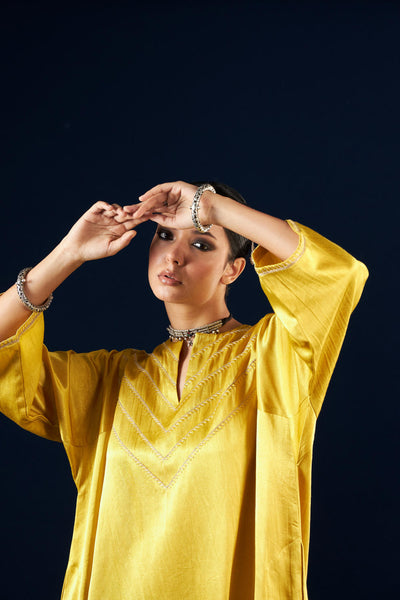 Kalidaar Kurta Set - Gold yellow & Coal Black
