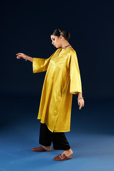 Kalidaar Kurta Set - Gold yellow & Coal Black