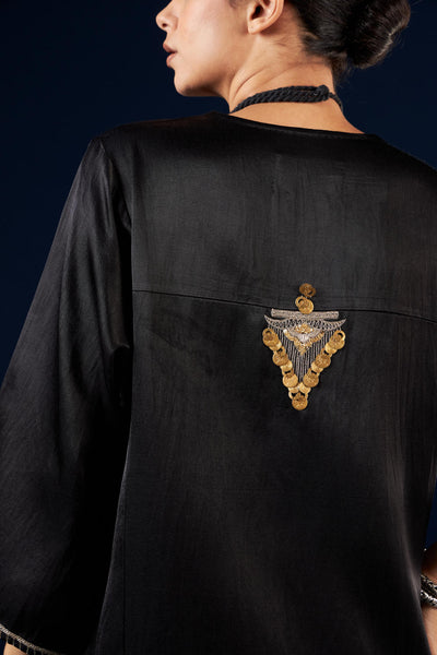 Kalidaar Kurta Set - Coal Black & Gold Yellow