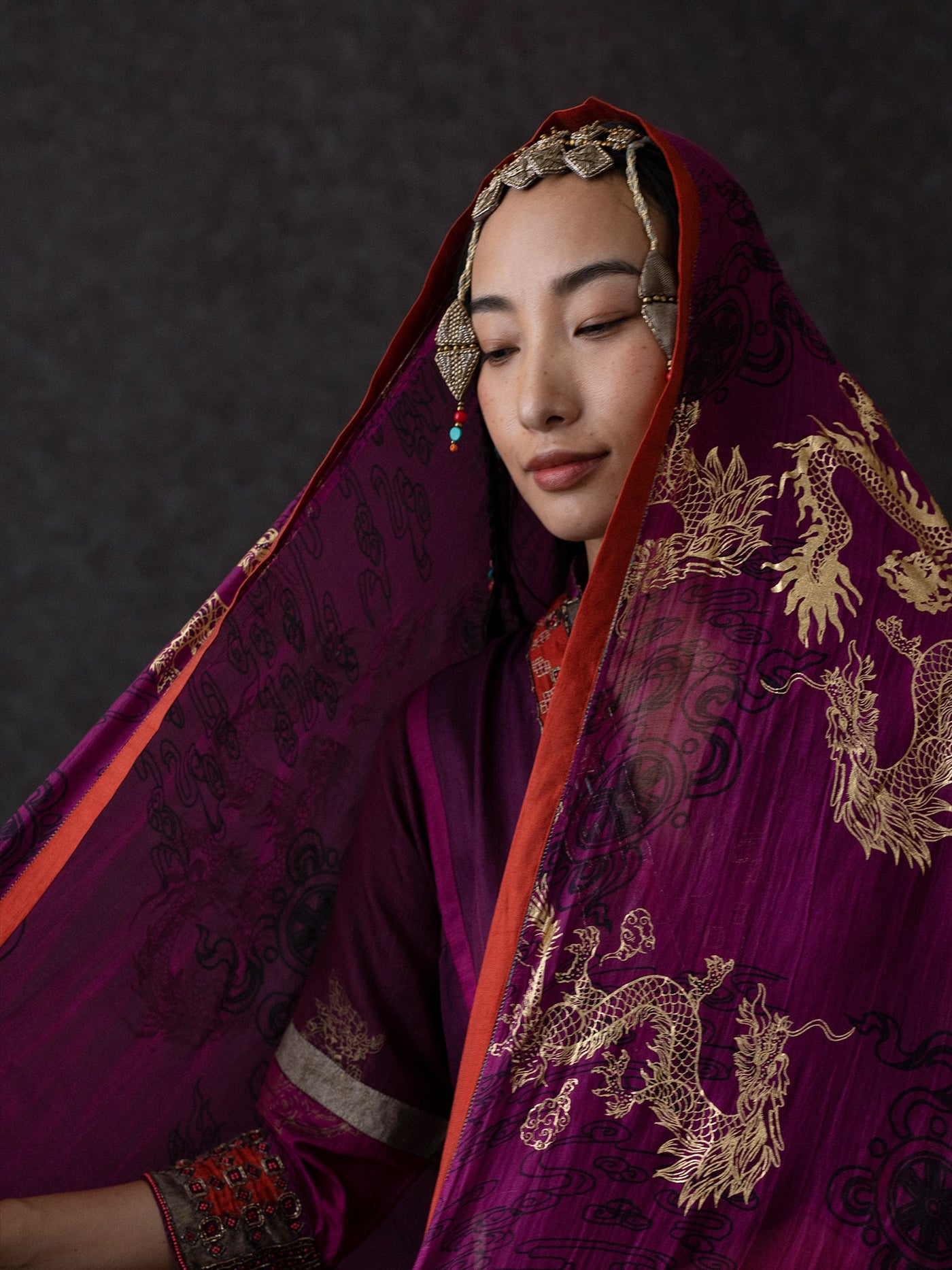 Kora Dupatta-Wine