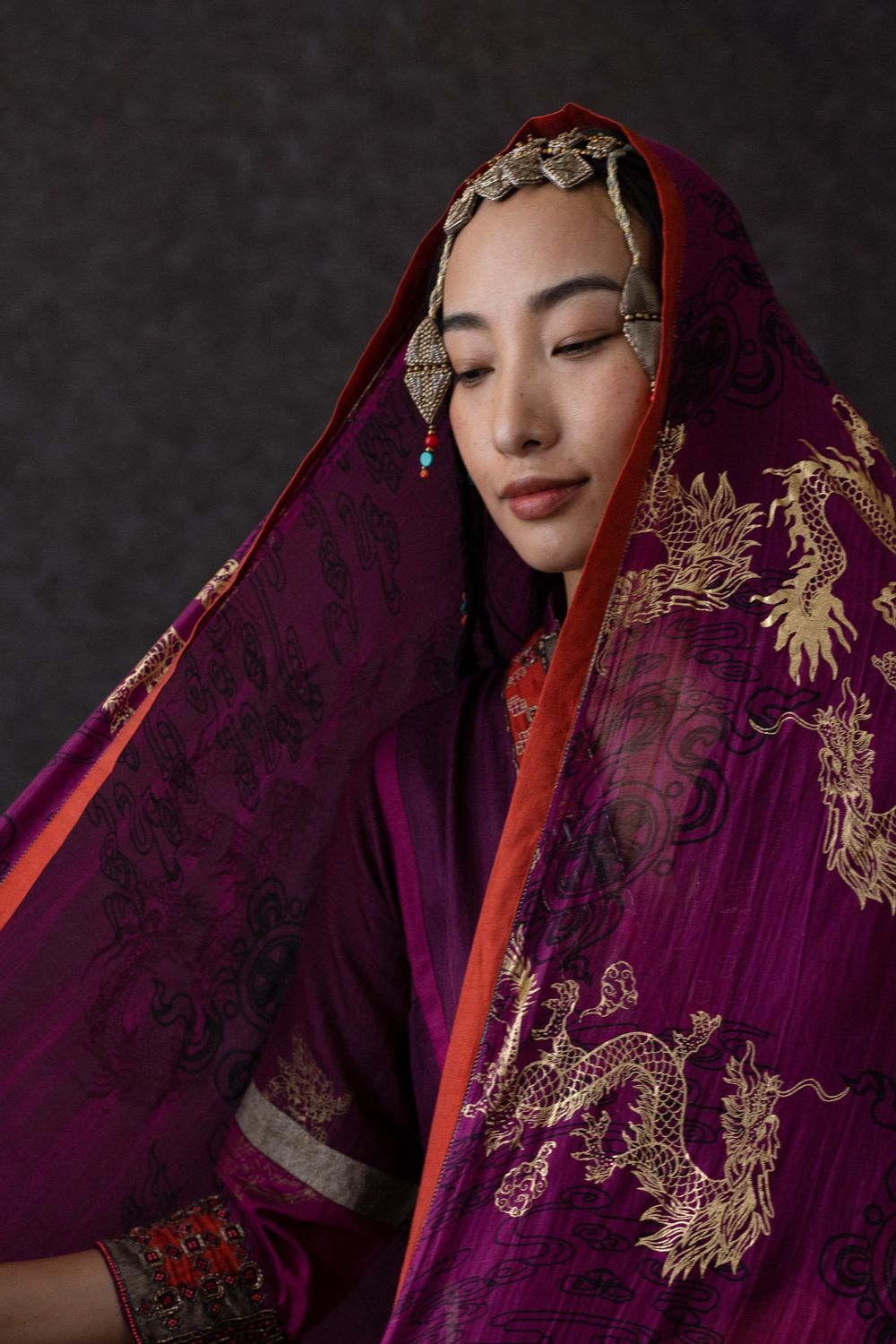 Kora Dupatta-Wine